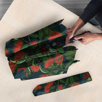 New Zealand Christmas Umbrella Romantic Tui Birds on Pohutukawa - Cobalt - Polynesian Pride