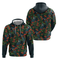 New Zealand Christmas Zip Hoodie Romantic Tui Birds on Pohutukawa - Cobalt LT7 - Polynesian Pride