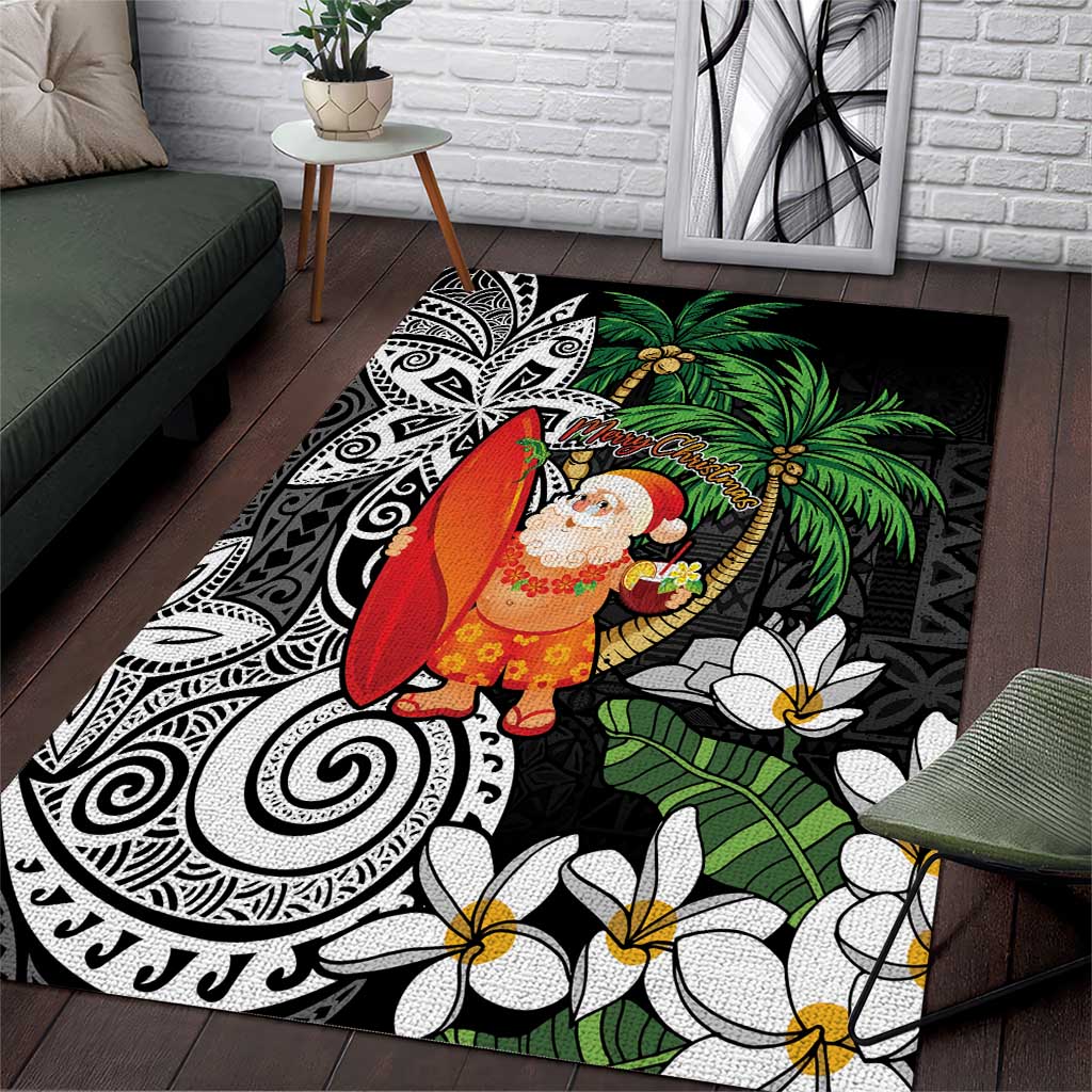 Polynesian Area Rug Tropical Santa - Plumeria Black Vintage LT7 Black - Polynesian Pride