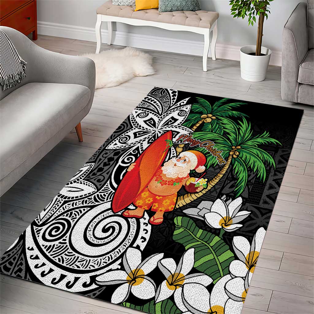 Polynesian Area Rug Tropical Santa - Plumeria Black Vintage LT7 - Polynesian Pride