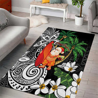 Polynesian Area Rug Tropical Santa - Plumeria Black Vintage LT7 - Polynesian Pride