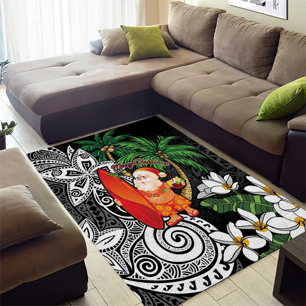 Polynesian Area Rug Tropical Santa - Plumeria Black Vintage LT7 - Polynesian Pride