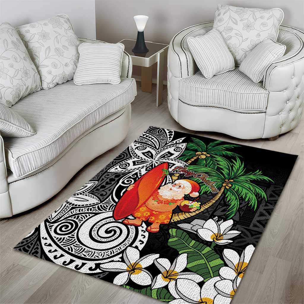 Polynesian Area Rug Tropical Santa - Plumeria Black Vintage LT7 - Polynesian Pride