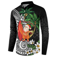 Polynesian Button Sweatshirt Tropical Santa - Plumeria Black Vintage