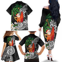 Polynesian Family Matching Off The Shoulder Long Sleeve Dress and Hawaiian Shirt Tropical Santa - Plumeria Black Vintage LT7 - Polynesian Pride