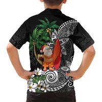 Polynesian Family Matching Off Shoulder Maxi Dress and Hawaiian Shirt Tropical Santa - Plumeria Black Vintage LT7 - Polynesian Pride