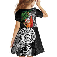 Polynesian Family Matching Off Shoulder Maxi Dress and Hawaiian Shirt Tropical Santa - Plumeria Black Vintage LT7 - Polynesian Pride