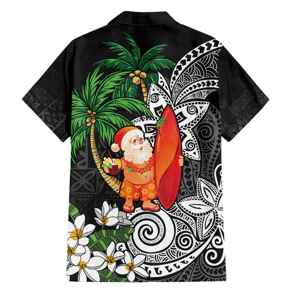 Polynesian Family Matching Off Shoulder Maxi Dress and Hawaiian Shirt Tropical Santa - Plumeria Black Vintage LT7 - Polynesian Pride