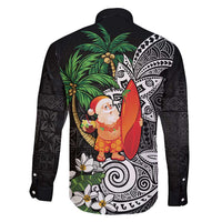 Polynesian Family Matching Off Shoulder Maxi Dress and Hawaiian Shirt Tropical Santa - Plumeria Black Vintage LT7 - Polynesian Pride