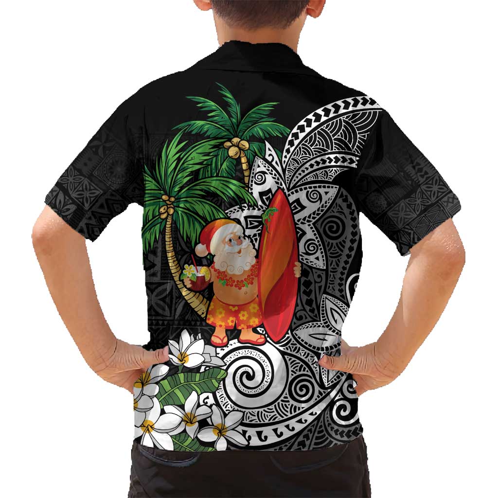 Polynesian Family Matching Puletasi and Hawaiian Shirt Tropical Santa - Plumeria Black Vintage LT7 - Polynesian Pride