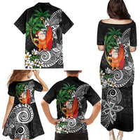 Polynesian Family Matching Puletasi and Hawaiian Shirt Tropical Santa - Plumeria Black Vintage LT7 - Polynesian Pride
