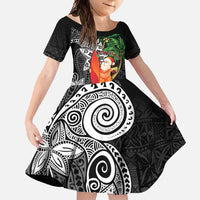 Polynesian Family Matching Summer Maxi Dress and Hawaiian Shirt Tropical Santa - Plumeria Black Vintage LT7 Daughter's Dress Black - Polynesian Pride