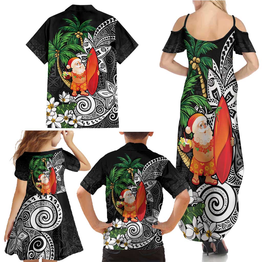 Polynesian Family Matching Summer Maxi Dress and Hawaiian Shirt Tropical Santa - Plumeria Black Vintage LT7 - Polynesian Pride