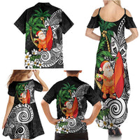 Polynesian Family Matching Summer Maxi Dress and Hawaiian Shirt Tropical Santa - Plumeria Black Vintage LT7 - Polynesian Pride
