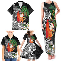 Polynesian Family Matching Tank Maxi Dress and Hawaiian Shirt Tropical Santa - Plumeria Black Vintage LT7 - Polynesian Pride