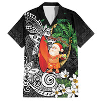 Polynesian Family Matching Tank Maxi Dress and Hawaiian Shirt Tropical Santa - Plumeria Black Vintage LT7 Dad's Shirt - Short Sleeve Black - Polynesian Pride