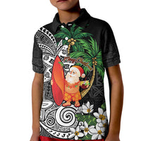 Polynesian Kid Polo Shirt Tropical Santa - Plumeria Black Vintage LT7 Kid Black - Polynesian Pride