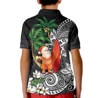 Polynesian Kid Polo Shirt Tropical Santa - Plumeria Black Vintage LT7 - Polynesian Pride