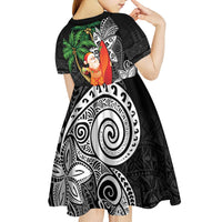 Polynesian Kid Short Sleeve Dress Tropical Santa - Plumeria Black Vintage