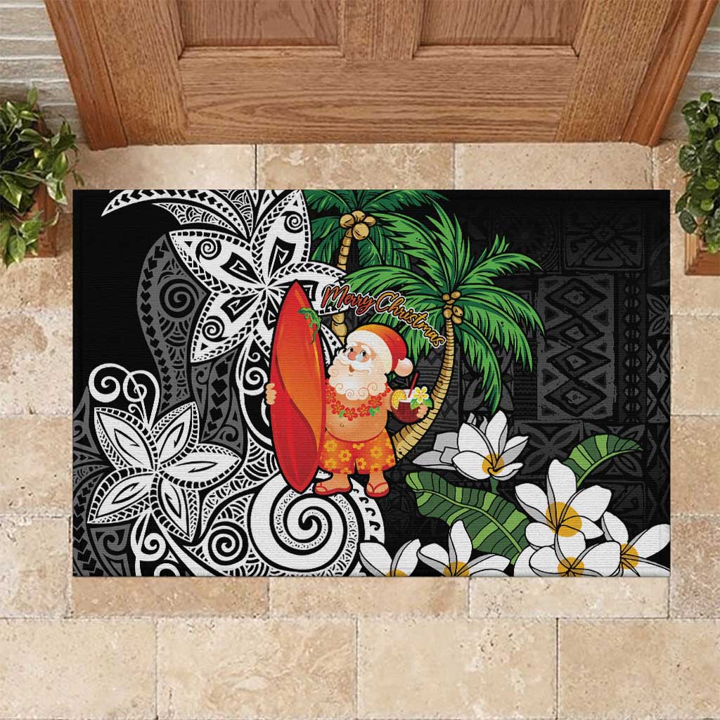 Polynesian Rubber Doormat Tropical Santa - Plumeria Black Vintage LT7 Black - Polynesian Pride