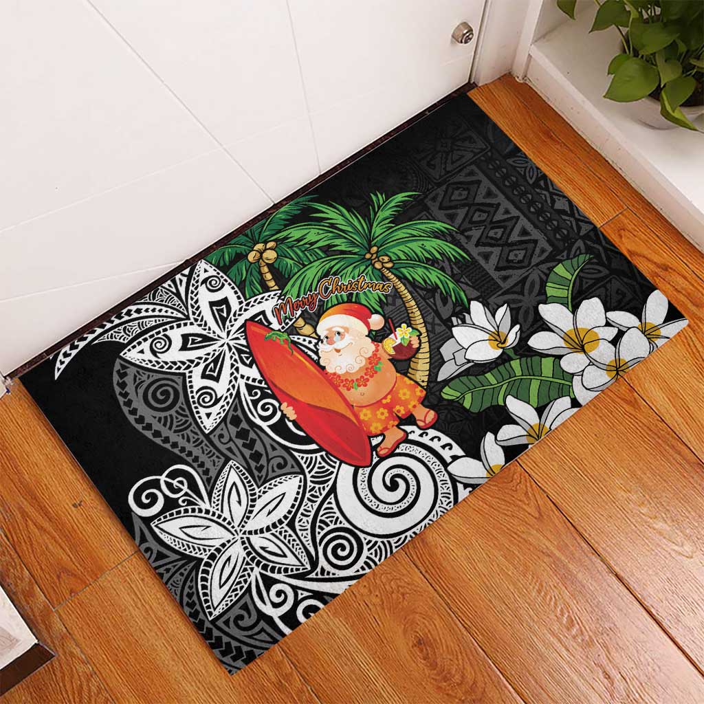 Polynesian Rubber Doormat Tropical Santa - Plumeria Black Vintage LT7 - Polynesian Pride