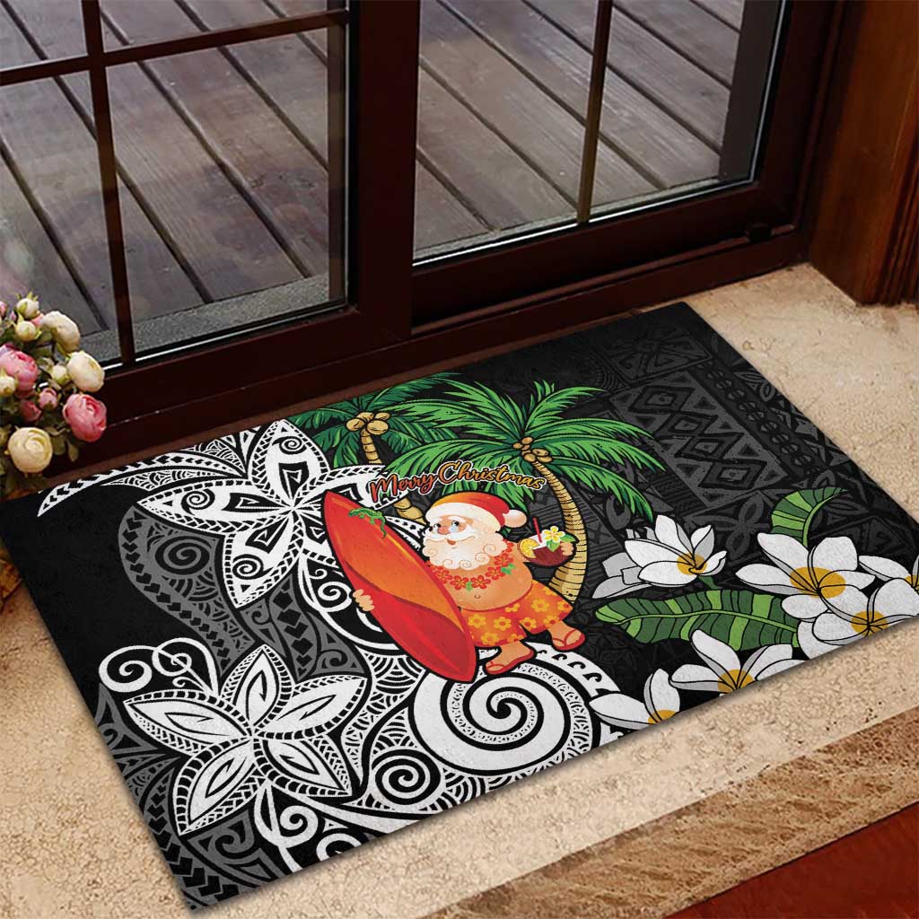 Polynesian Rubber Doormat Tropical Santa - Plumeria Black Vintage LT7 - Polynesian Pride