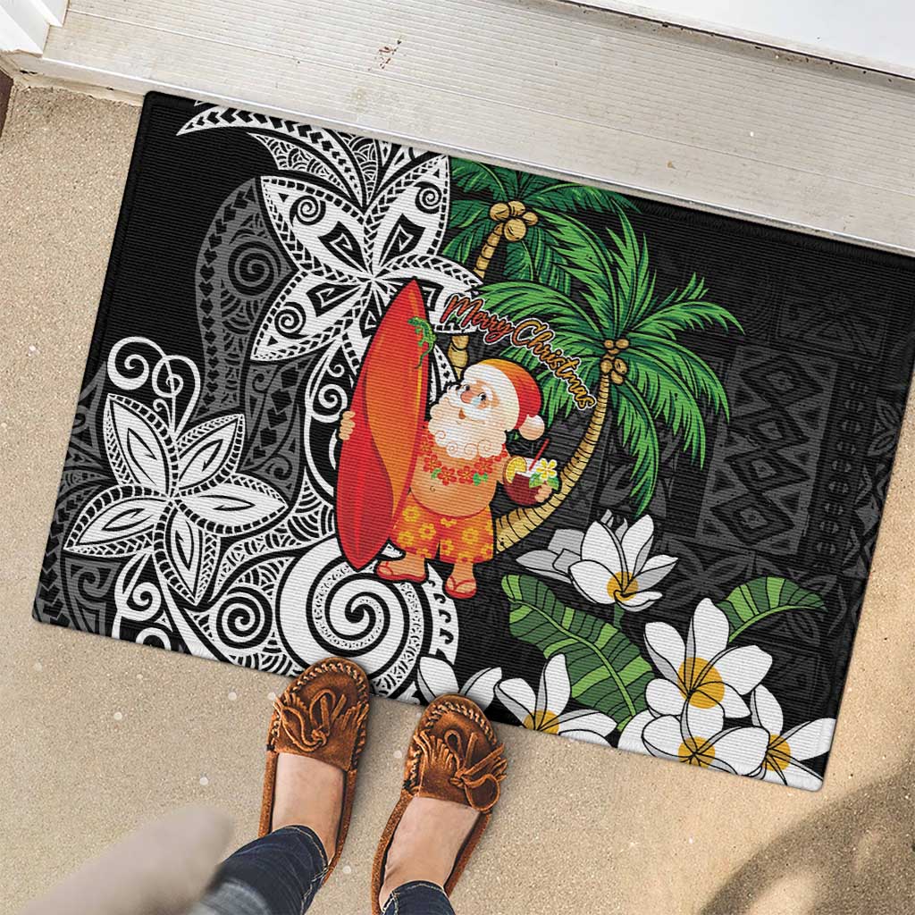 Polynesian Rubber Doormat Tropical Santa - Plumeria Black Vintage LT7 - Polynesian Pride