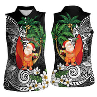 Polynesian Women Sleeveless Polo Shirt Tropical Santa - Plumeria Black Vintage LT7 - Polynesian Pride