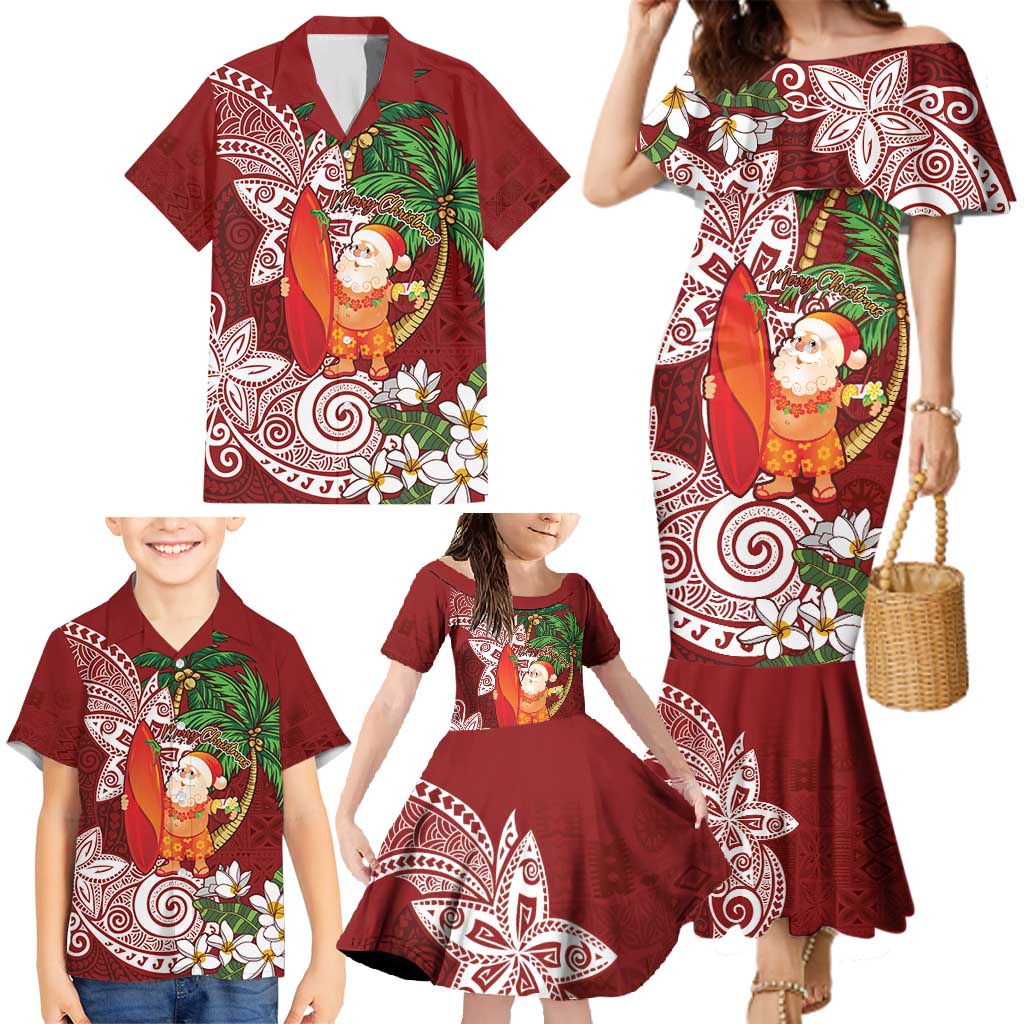 Polynesian Family Matching Mermaid Dress and Hawaiian Shirt Tropical Santa - Plumeria Red Vintage LT7 - Polynesian Pride
