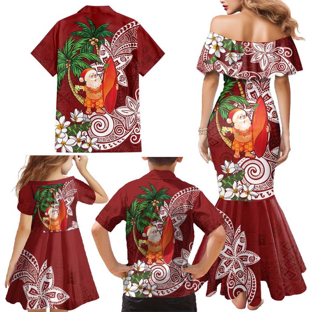 Polynesian Family Matching Mermaid Dress and Hawaiian Shirt Tropical Santa - Plumeria Red Vintage LT7 - Polynesian Pride
