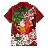 Polynesian Family Matching Off The Shoulder Long Sleeve Dress and Hawaiian Shirt Tropical Santa - Plumeria Red Vintage LT7 - Polynesian Pride