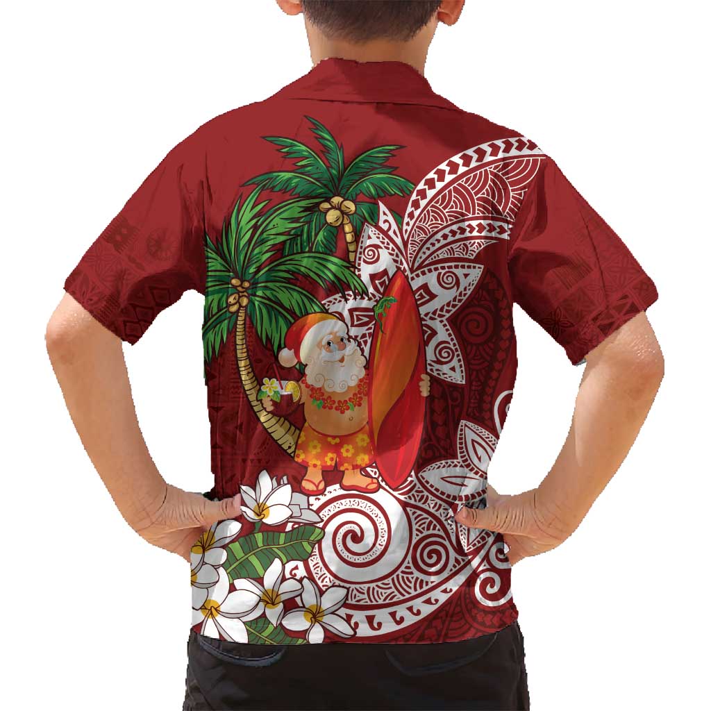 Polynesian Family Matching Off Shoulder Maxi Dress and Hawaiian Shirt Tropical Santa - Plumeria Red Vintage LT7 - Polynesian Pride