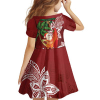 Polynesian Family Matching Off Shoulder Maxi Dress and Hawaiian Shirt Tropical Santa - Plumeria Red Vintage LT7 - Polynesian Pride