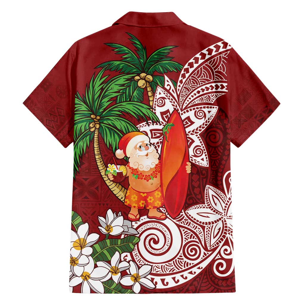 Polynesian Family Matching Puletasi and Hawaiian Shirt Tropical Santa - Plumeria Red Vintage LT7 - Polynesian Pride