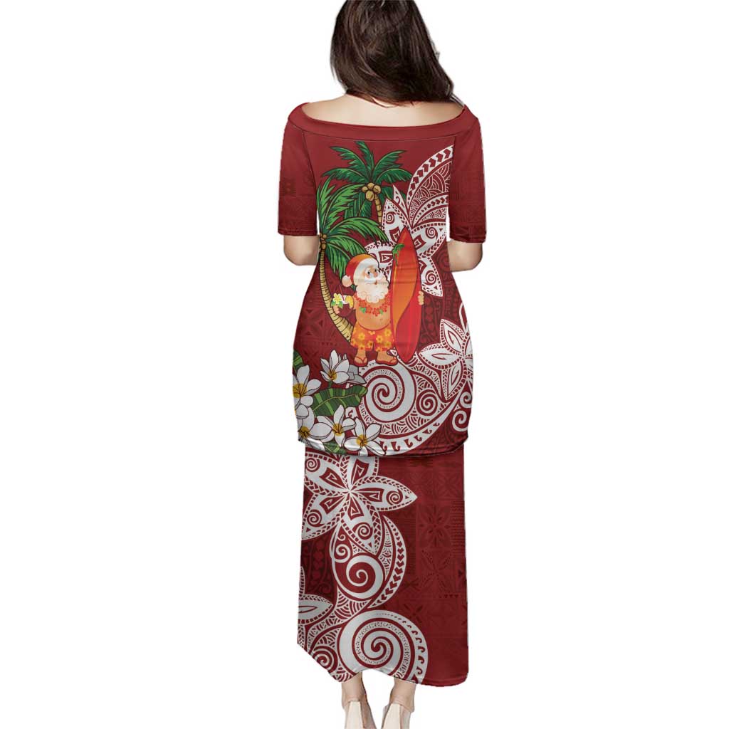 Polynesian Family Matching Puletasi and Hawaiian Shirt Tropical Santa - Plumeria Red Vintage LT7 - Polynesian Pride