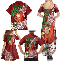 Polynesian Family Matching Summer Maxi Dress and Hawaiian Shirt Tropical Santa - Plumeria Red Vintage LT7 - Polynesian Pride