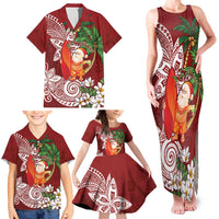 Polynesian Family Matching Tank Maxi Dress and Hawaiian Shirt Tropical Santa - Plumeria Red Vintage LT7 - Polynesian Pride