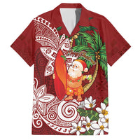 Polynesian Family Matching Tank Maxi Dress and Hawaiian Shirt Tropical Santa - Plumeria Red Vintage LT7 Dad's Shirt - Short Sleeve Red - Polynesian Pride