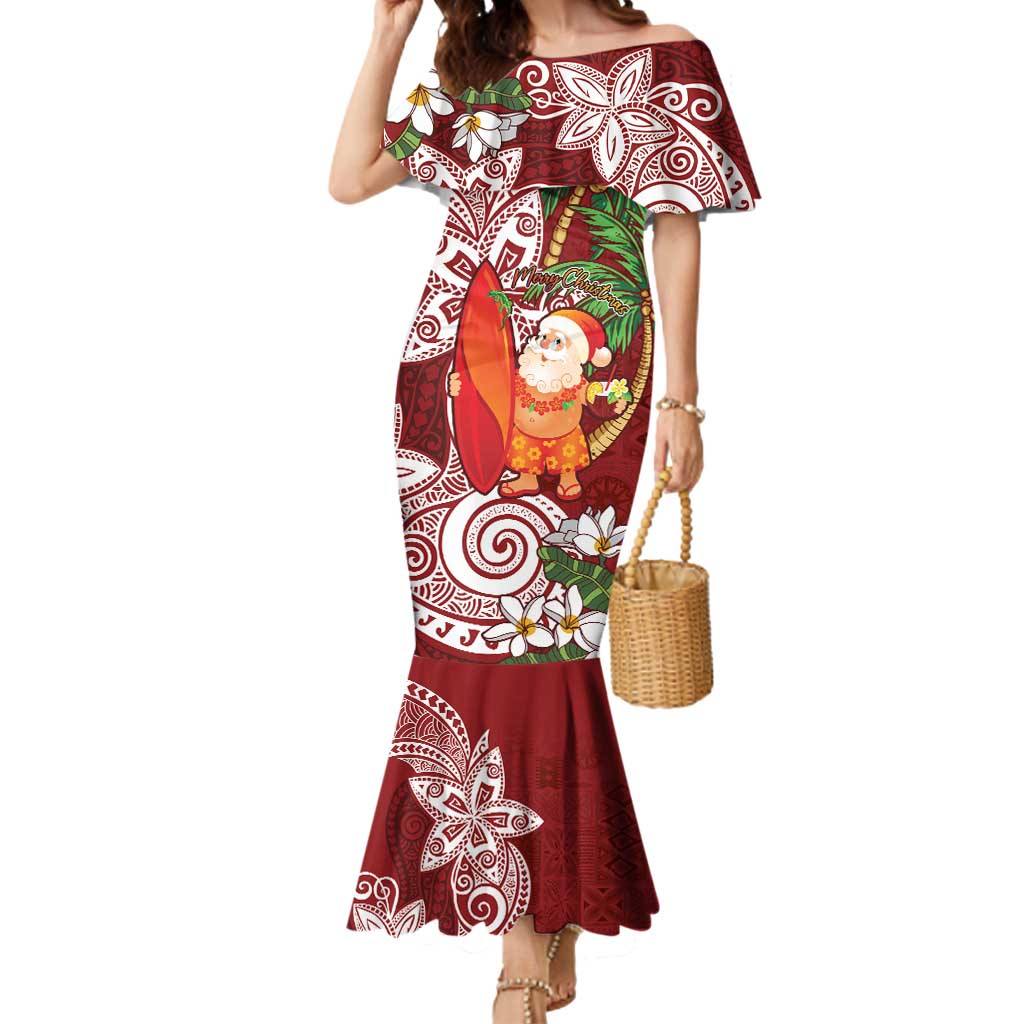 Polynesian Mermaid Dress Tropical Santa - Plumeria Red Vintage LT7 Women Red - Polynesian Pride