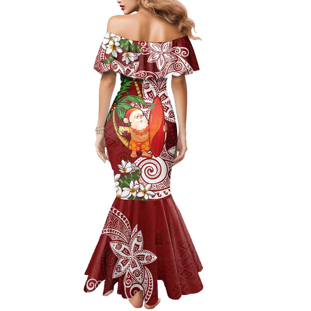 Polynesian Mermaid Dress Tropical Santa - Plumeria Red Vintage LT7 - Polynesian Pride