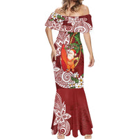 Polynesian Mermaid Dress Tropical Santa - Plumeria Red Vintage LT7 - Polynesian Pride