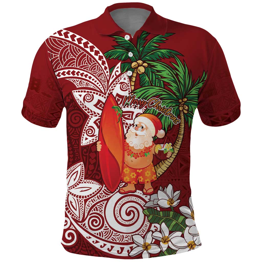 Polynesian Polo Shirt Tropical Santa - Plumeria Red Vintage LT7 Red - Polynesian Pride
