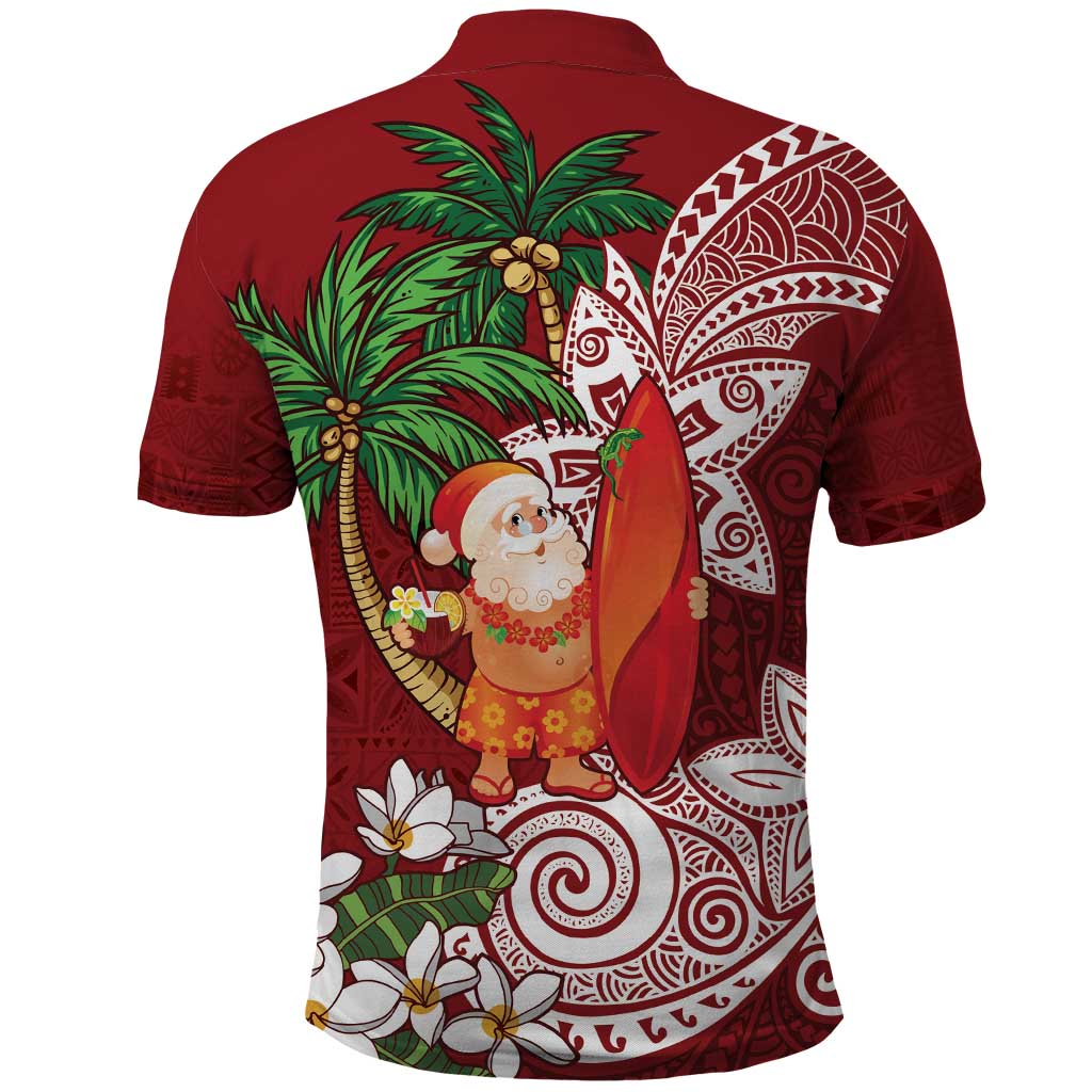 Polynesian Polo Shirt Tropical Santa - Plumeria Red Vintage LT7 - Polynesian Pride
