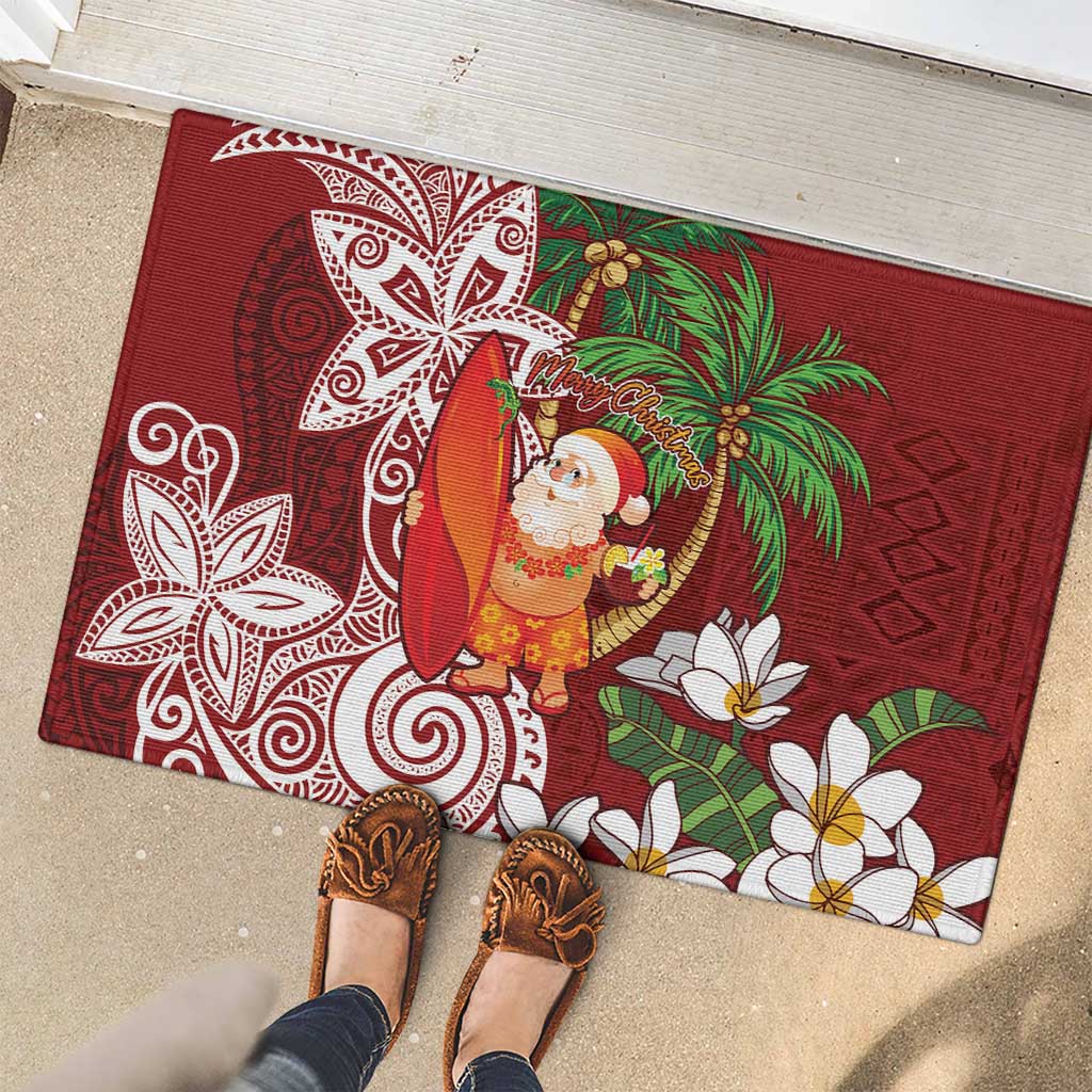 Polynesian Rubber Doormat Tropical Santa - Plumeria Red Vintage