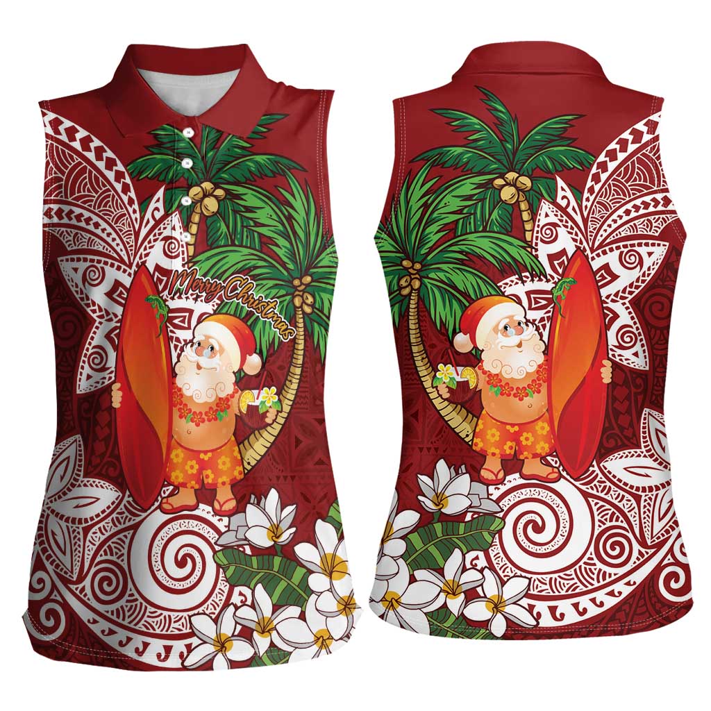 Polynesian Women Sleeveless Polo Shirt Tropical Santa - Plumeria Red Vintage LT7 - Polynesian Pride