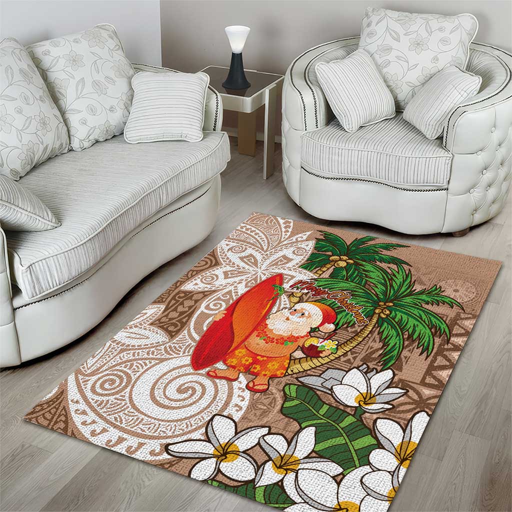 Polynesian Area Rug Tropical Santa - Plumeria Beige Vintage