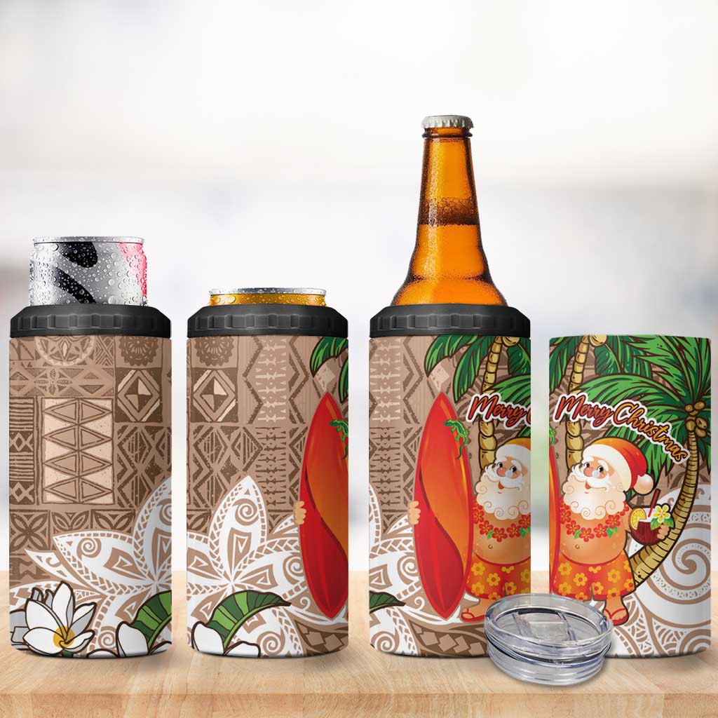 Polynesian 4 in 1 Can Cooler Tumbler Tropical Santa - Plumeria Beige Vintage