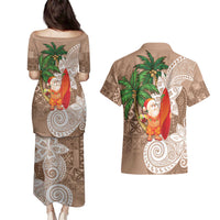Polynesian Couples Matching Puletasi and Hawaiian Shirt Tropical Santa - Plumeria Beige Vintage LT7 - Polynesian Pride