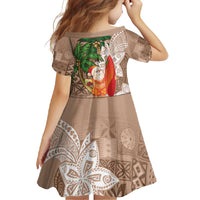 Polynesian Family Matching Long Sleeve Bodycon Dress and Hawaiian Shirt Tropical Santa - Plumeria Beige Vintage LT7 - Polynesian Pride