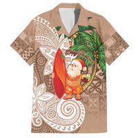 Polynesian Family Matching Long Sleeve Bodycon Dress and Hawaiian Shirt Tropical Santa - Plumeria Beige Vintage LT7 Dad's Shirt - Short Sleeve Beige - Polynesian Pride